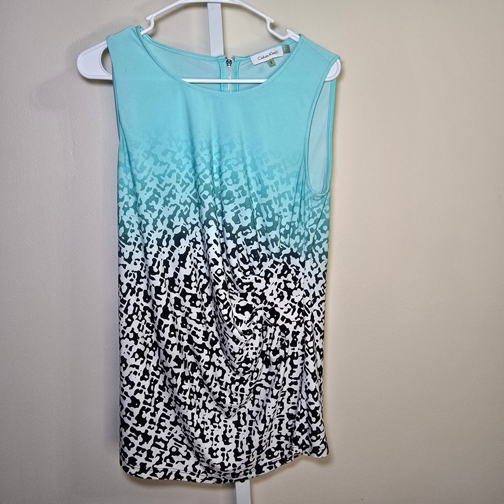 Calvin Klein Sleeveless Aqua Blue Black White Ombre Top sz‎ M